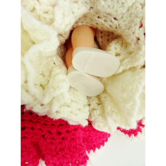 Vintage Doll Ruffled Layered Crochet Pink White Dress Sleeping Eyes 14in - Picture 9 of 10